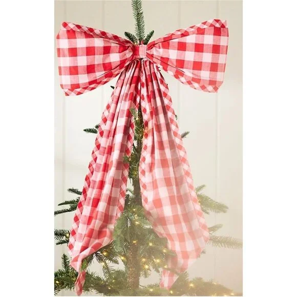 Anthropologie Gingham Bow Tree Topper Red NIP - Picture 9 of 9